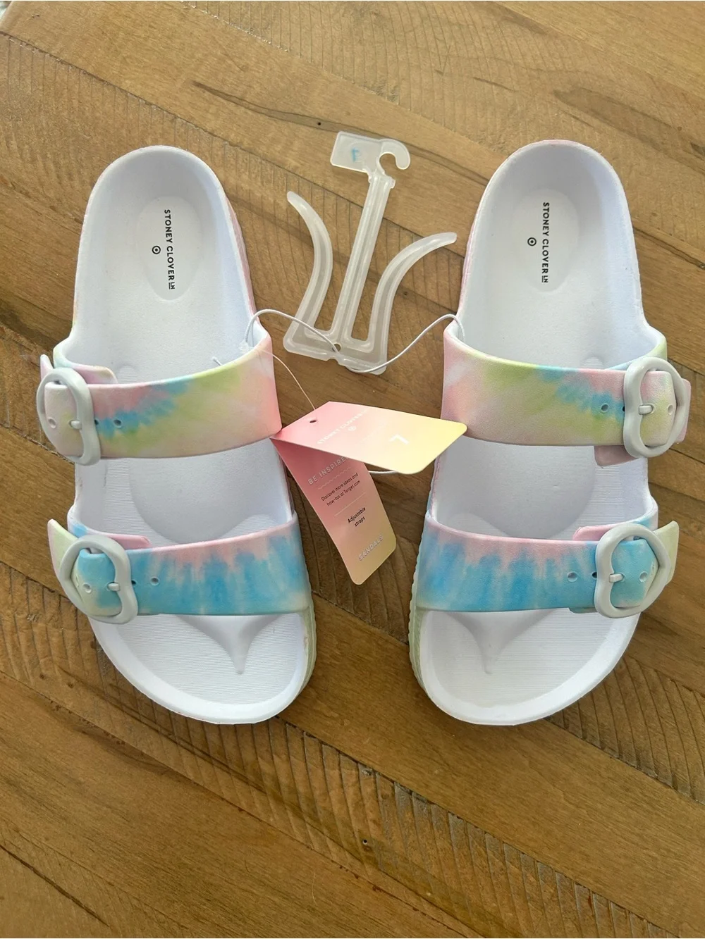 Stoney Clover Lane Pastel Tie-Dye Heart Buckle Sandals